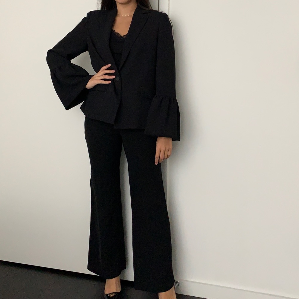 Mango Black Blazer with Wide Ruffle Sleeves